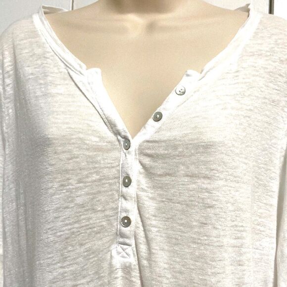 C & C California Linen Semi Sheer Lightweight Henley Top White Womens Large - Picture 4 of 14